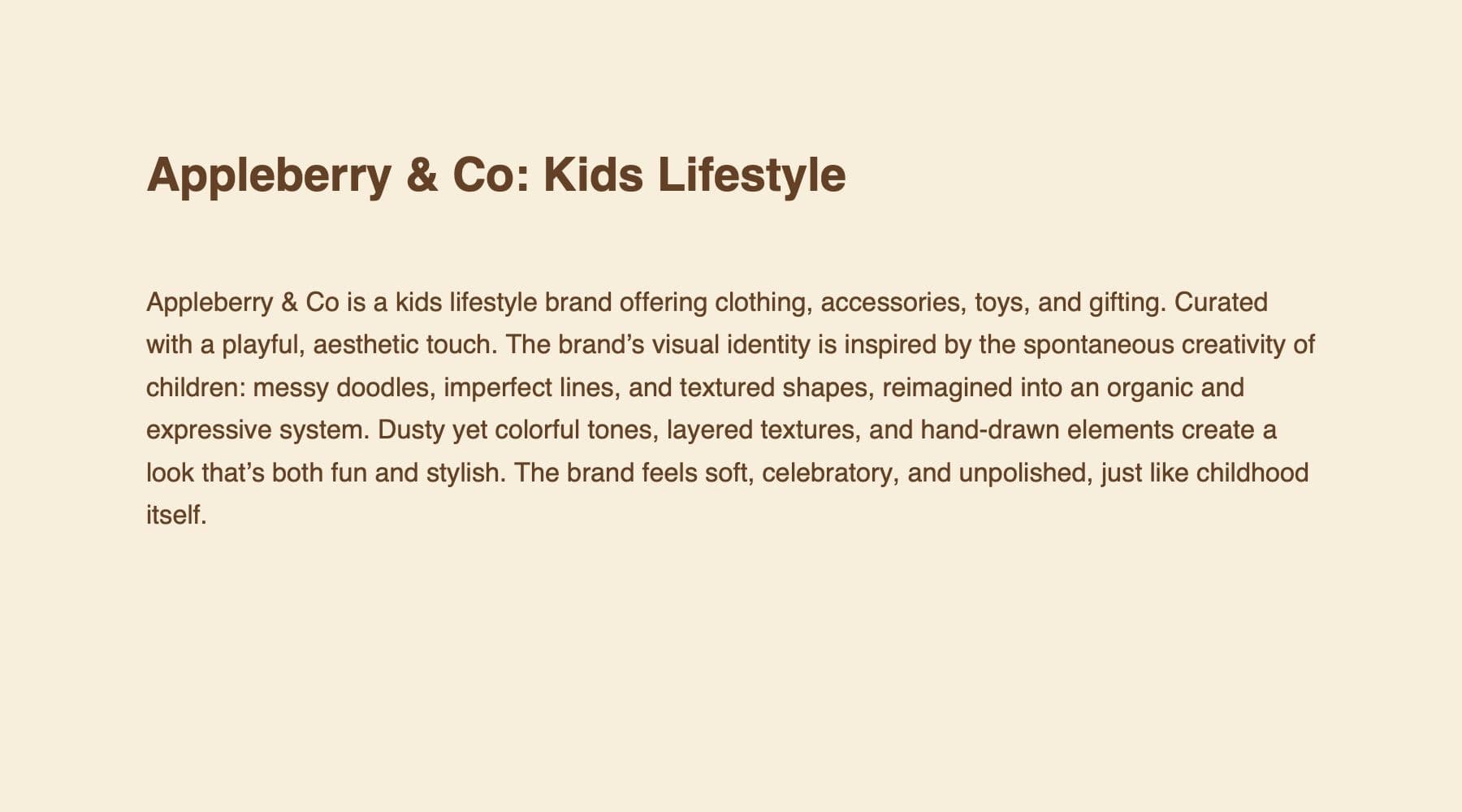 Appleberry & Co brand introduction describing a playful, doodle-inspired kids lifestyle identity