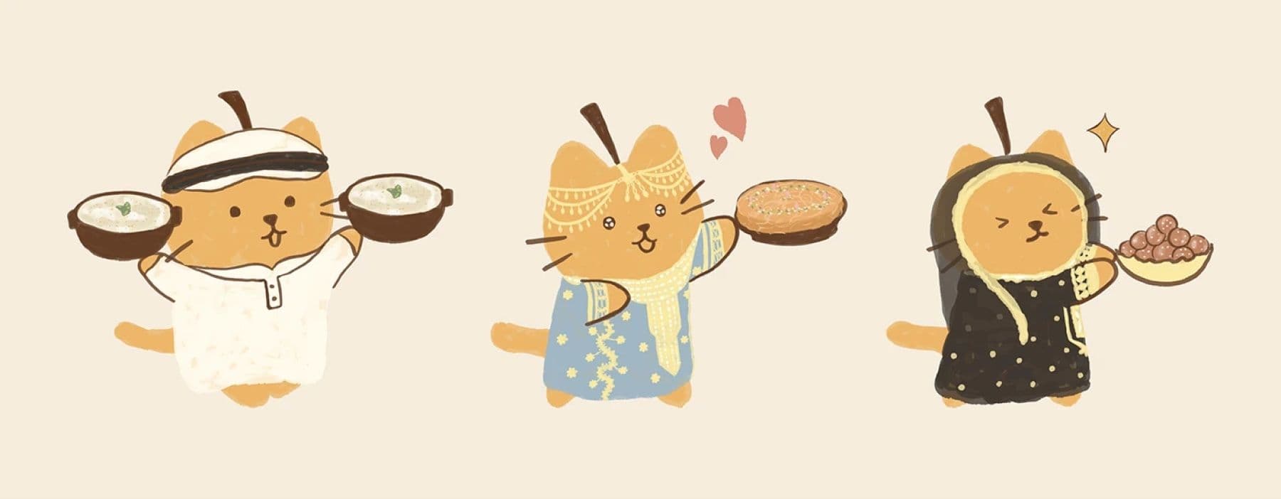 Appleberry & Co mascot characters in traditional festive outfits