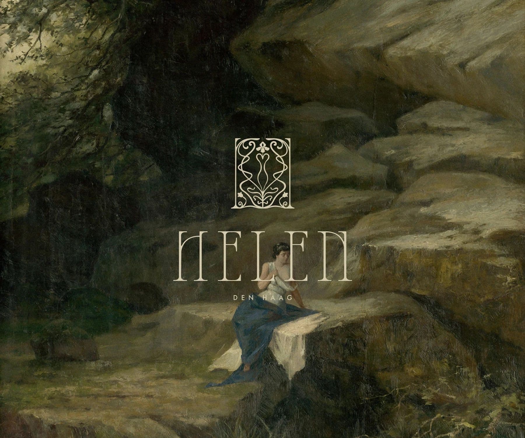 Helen logo over a romantic landscape painting