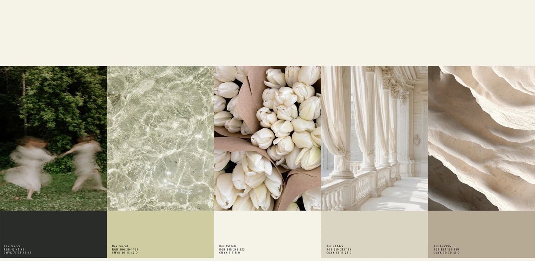 Helen moodboard and color palette in olive, cream and stone