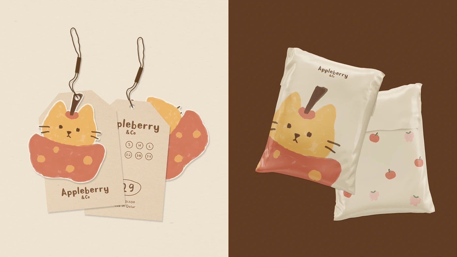 Appleberry & Co hang tags and printed polybag packaging