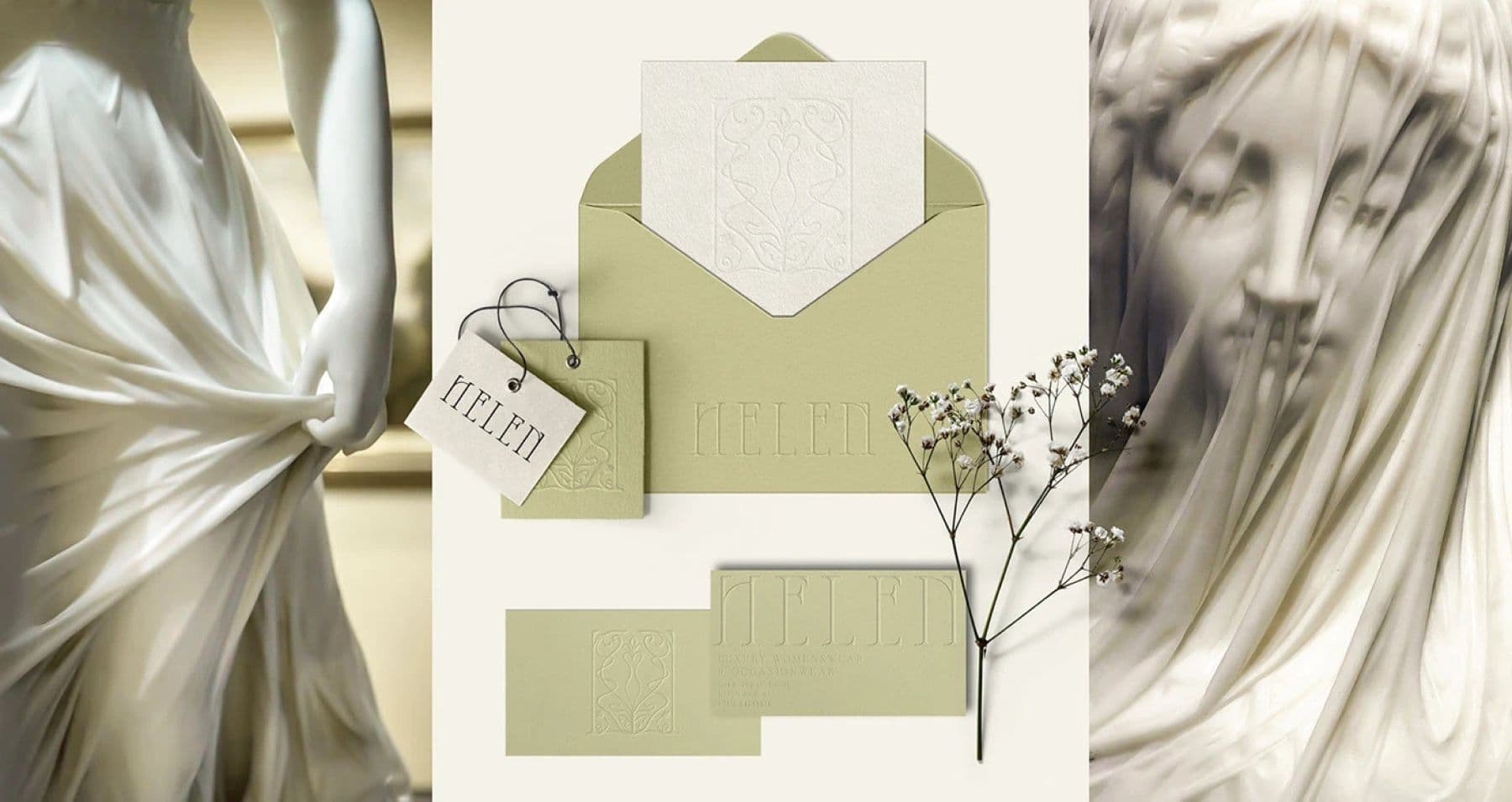 Helen stationery and tag with classical sculpture imagery