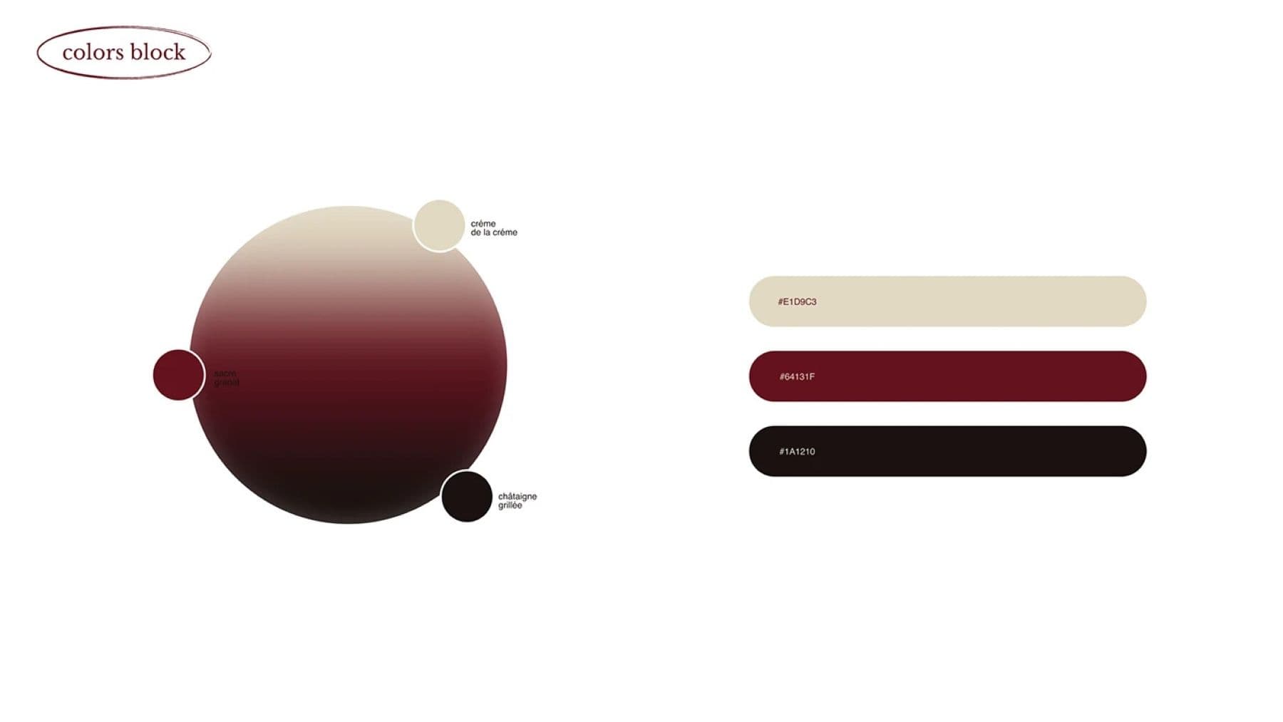 Sacre color palette of crème, burgundy and black